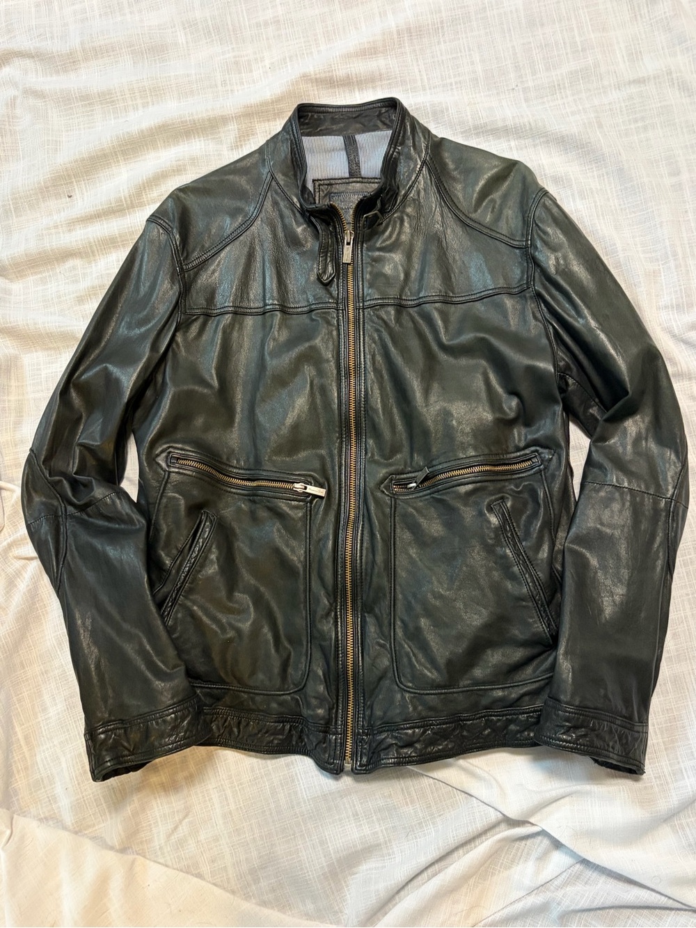 Massimo Dutti made in Spain xl Black Leather Zip-Front Jacket - Men's